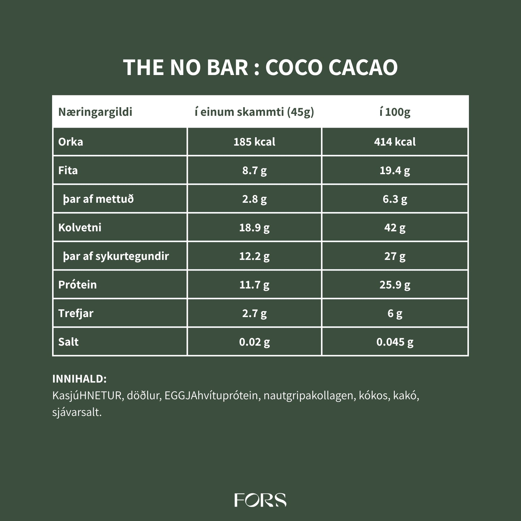 The No Bar - Próteinstykki - Coco Cacao