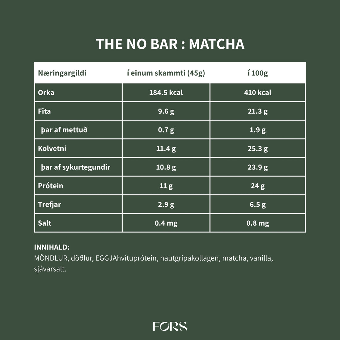 The No Bar - Próteinstykki - Matcha