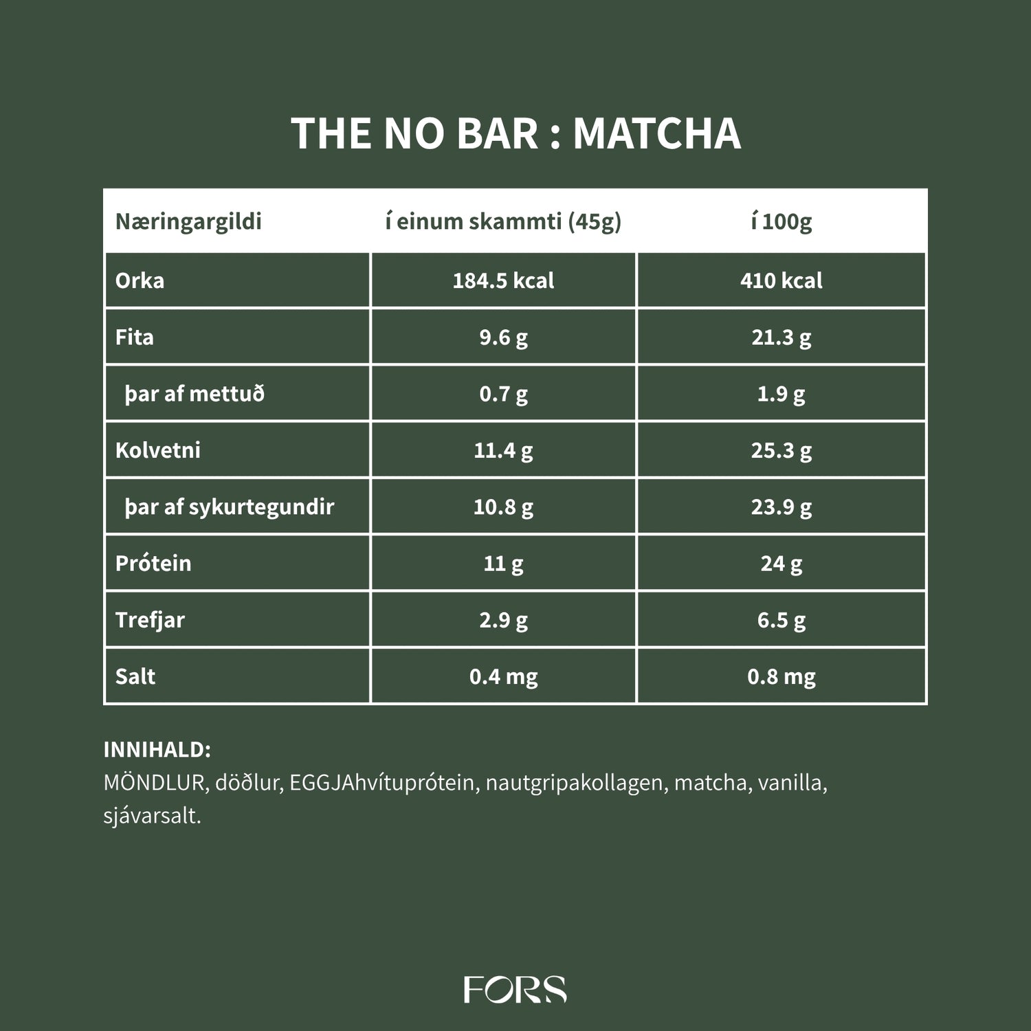 The No Bar - Próteinstykki - Matcha