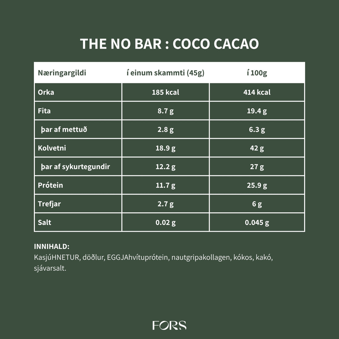 The No Bar - Próteinstykki - Coco Cacao