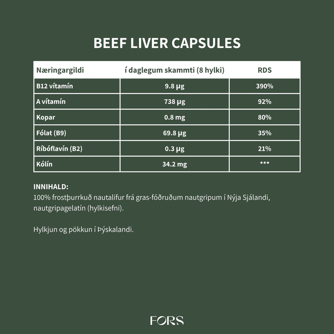 Grass-fed beef liver hylki (nautalifur)