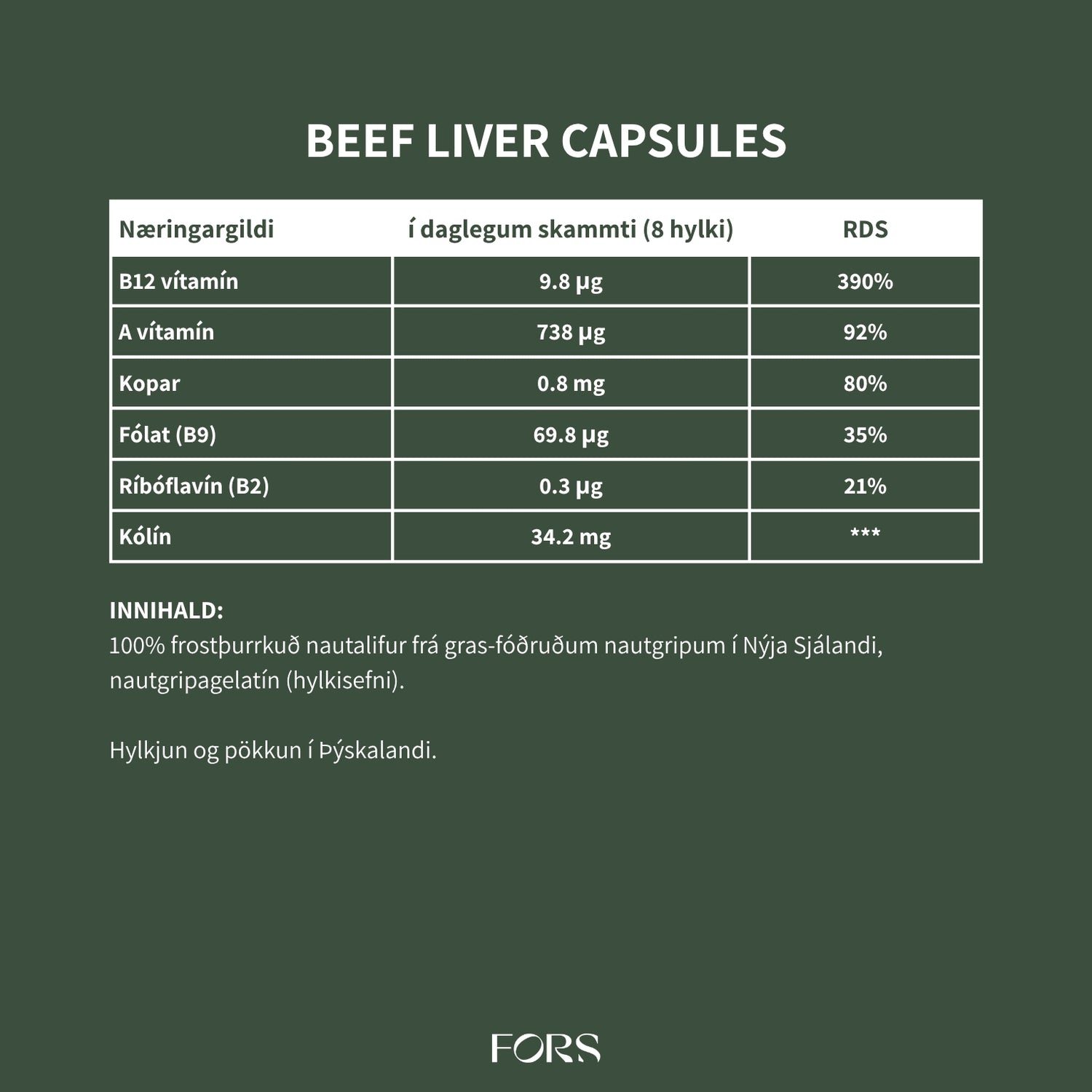 Grass-fed beef liver hylki (nautalifur)