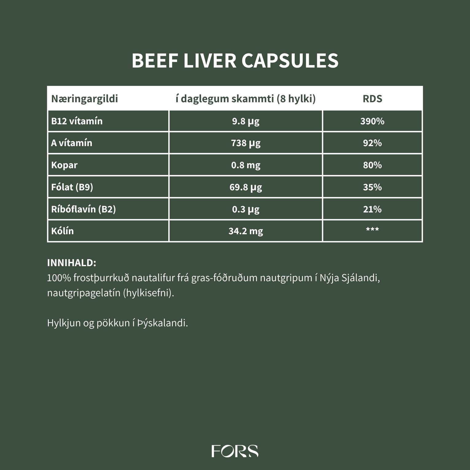 Grass-fed beef liver hylki (nautalifur)