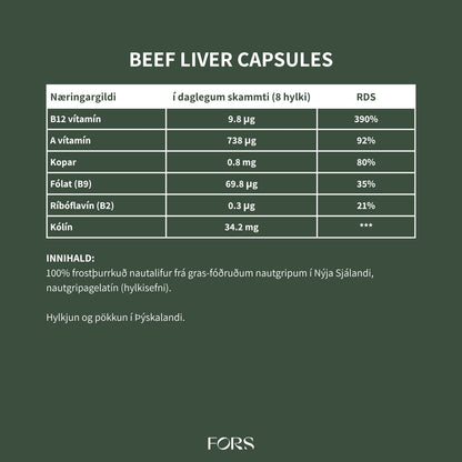 Grass-fed beef liver hylki (nautalifur)