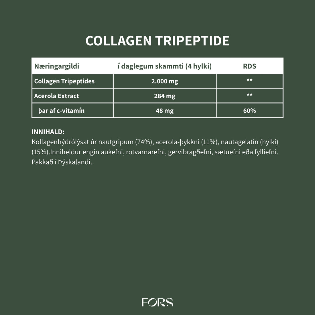 Grass-fed Kollagen Tripeptides með C-vítamíni