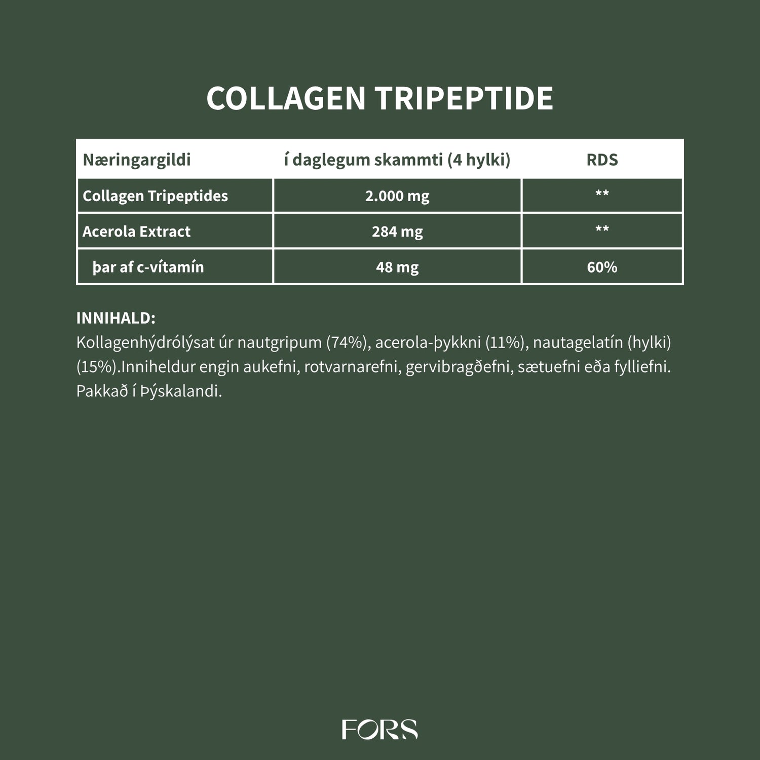 Grass-fed Kollagen Tripeptides með C-vítamíni
