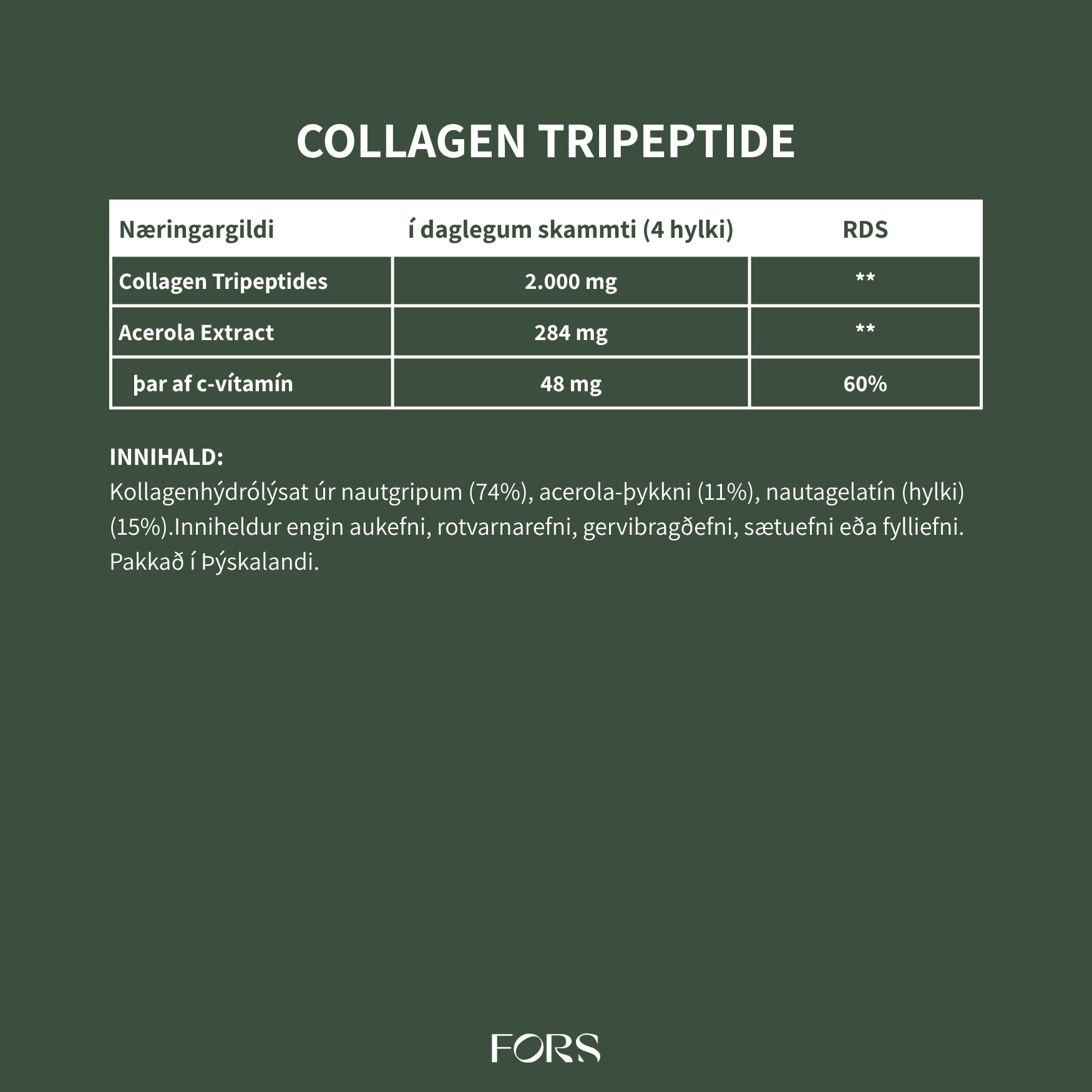 Grass-fed Kollagen Tripeptides með C-vítamíni