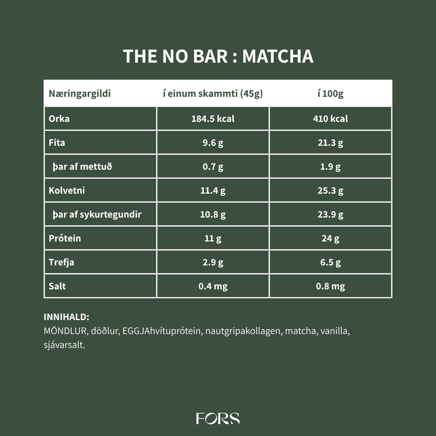 The No Bar - Proteinstykki - Matcha - 12 Pakkar