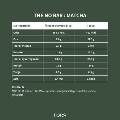 The No Bar - Proteinstykki - Matcha - 12 Pakkar