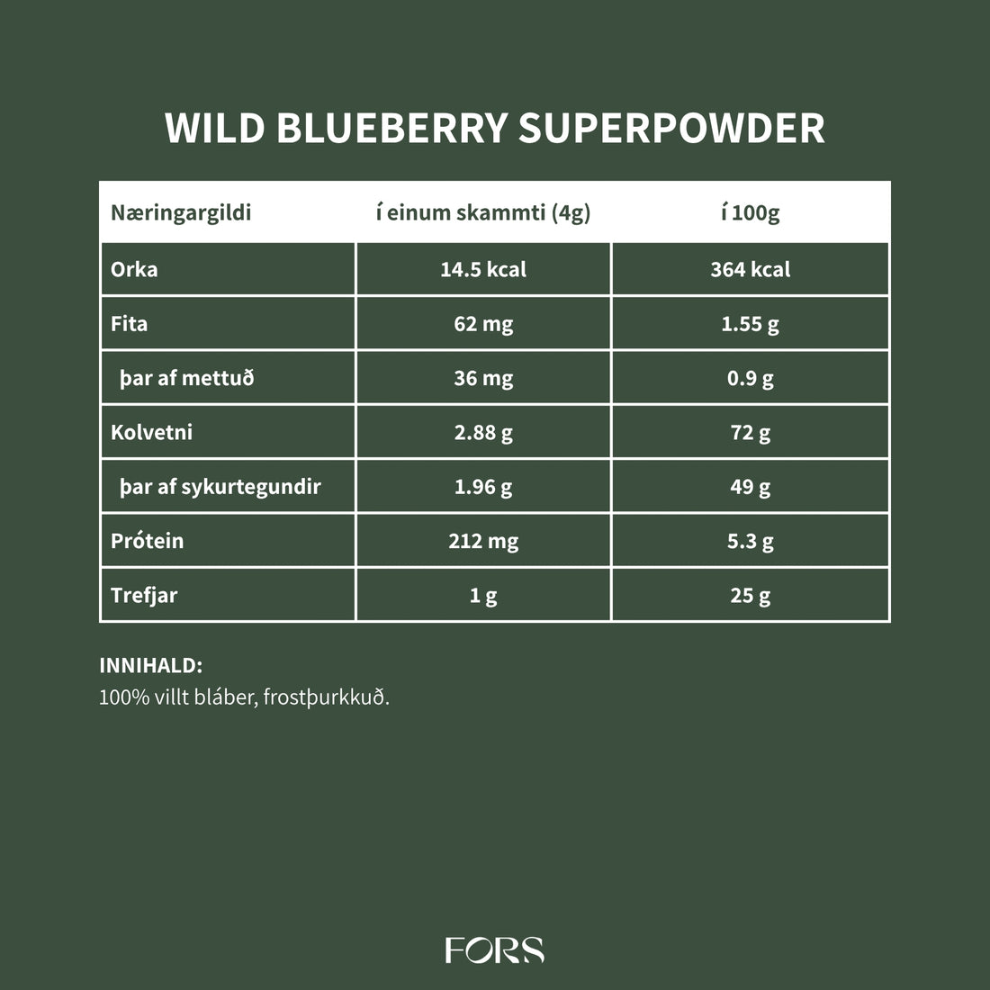 Wild Blueberry Super Powder - Bláberjaduft - 100g