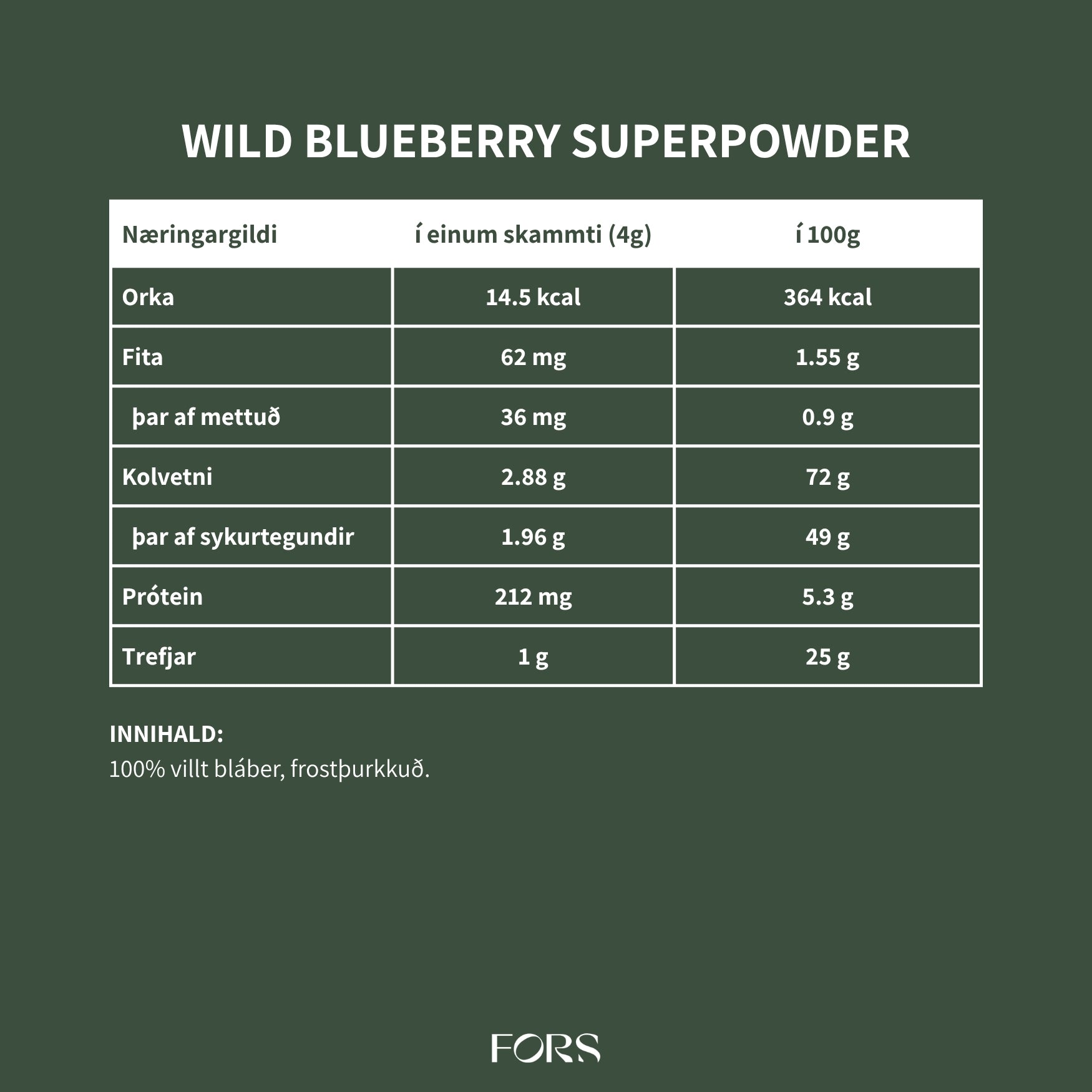 Wild Blueberry Super Powder - Bláberjaduft - 100g